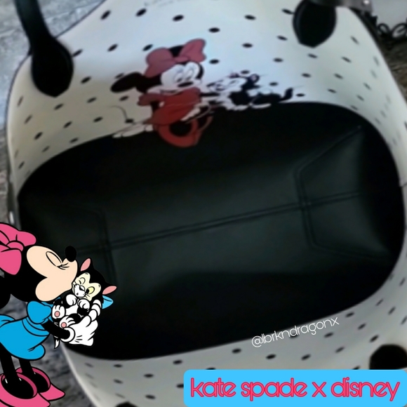 NWT KATE SPADE DISNEY Minnie Mouse & Figaro Reversible Polka Dot Tote & Pouch - Picture 12 of 16